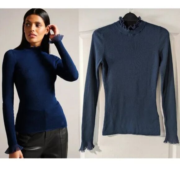 Ted Baker | Dvana ribbed turtleneck with frilled detail - Picture 1 of 14